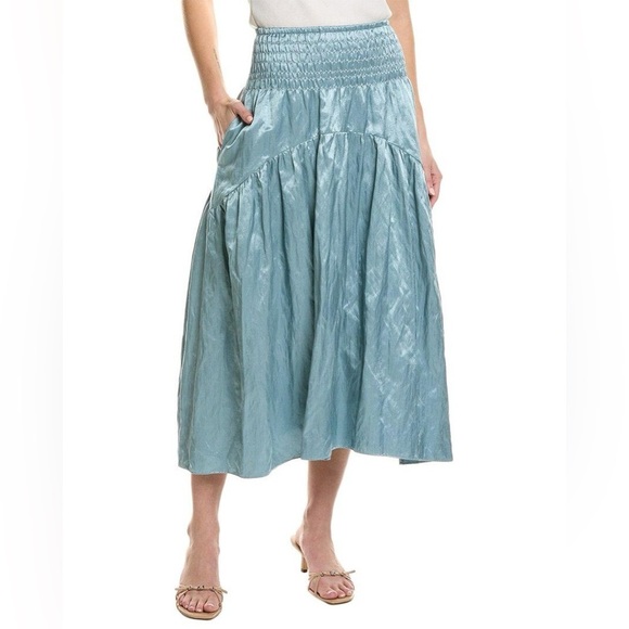 Vince Metallic Blue Smocked Tiered Skirt in blue size M - Picture 3 of 10